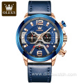 OLEVS 9915 Fashion Casual Luxury Sport Watches for Men Blue Leather Wrist Watch Waterproof Man Clock Alloy Chronograph Quartz